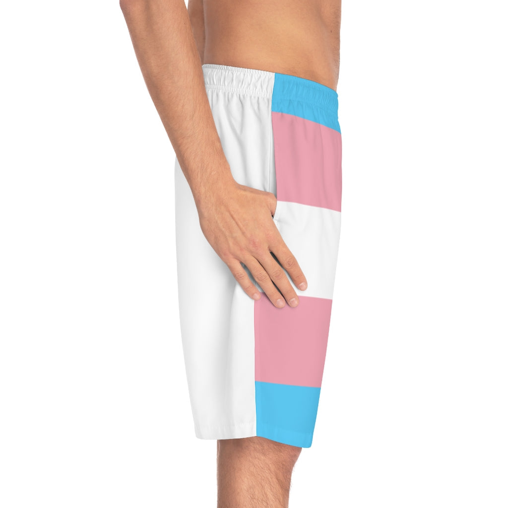Blue Pink White Pride Long Boyfriend Beach Shorts tunnellsCo.
