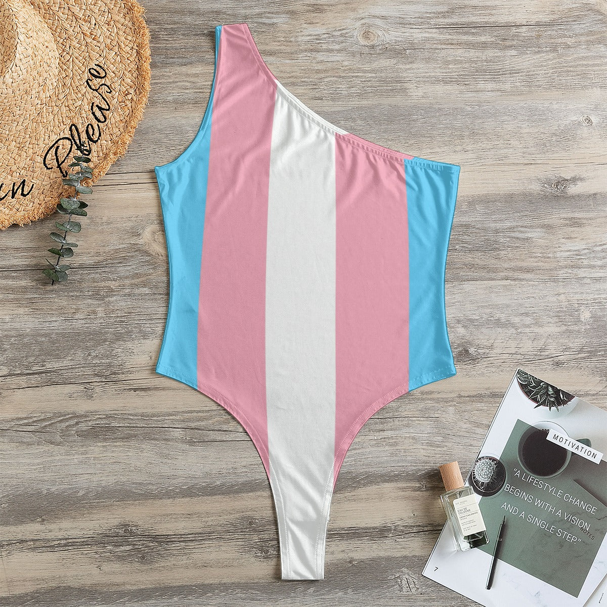 Blue Pink White Pride One-Shoulder Bodysuit tunnellsCo.