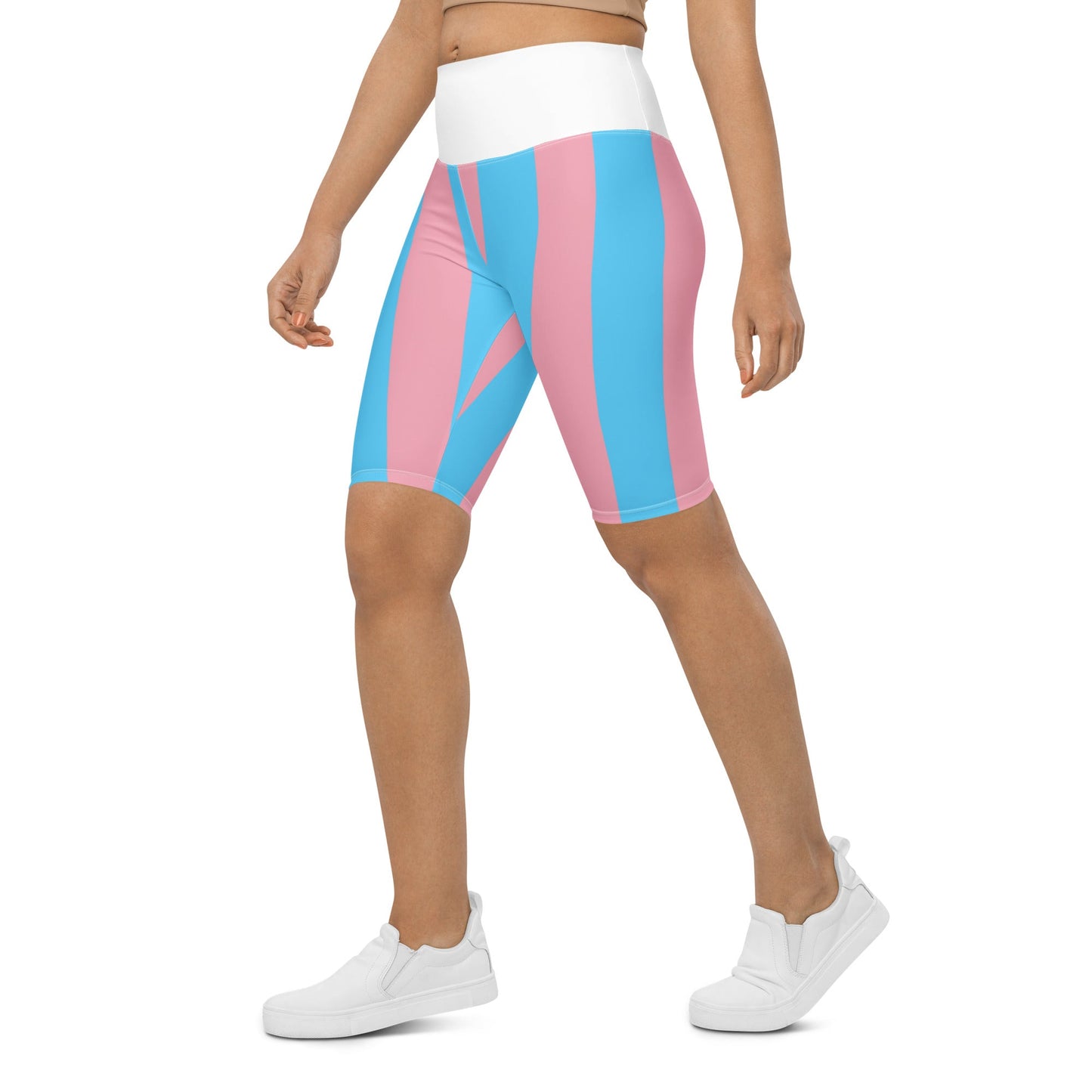 Blue Pink White Pride Ribbon White Butt-Lifting Cycling Shorts tunnellsCo.