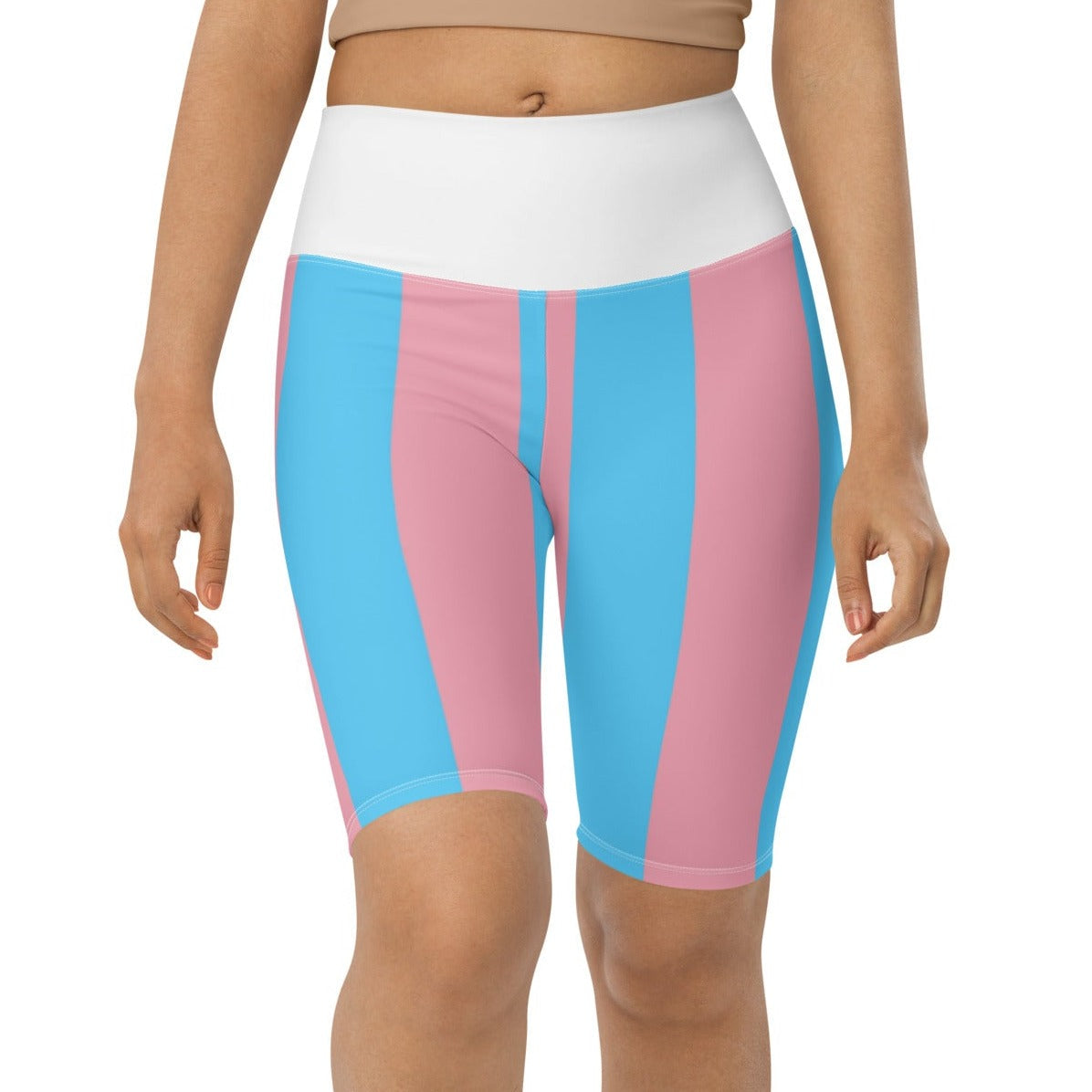 Blue Pink White Pride Ribbon White Butt-Lifting Cycling Shorts tunnellsCo.
