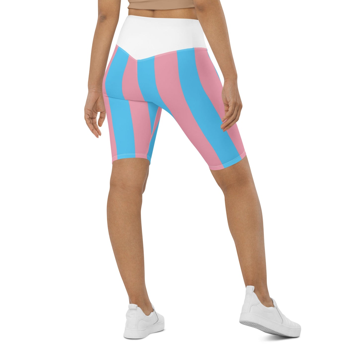 Blue Pink White Pride Ribbon White Butt-Lifting Cycling Shorts tunnellsCo.
