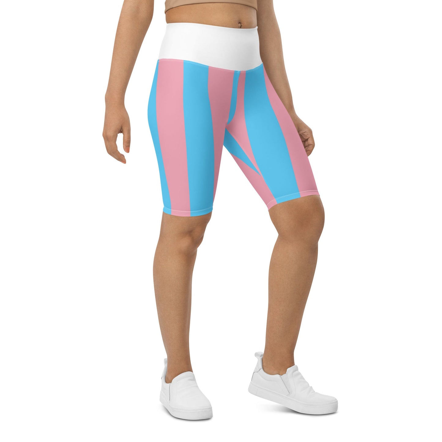 Blue Pink White Pride Ribbon White Butt-Lifting Cycling Shorts tunnellsCo.