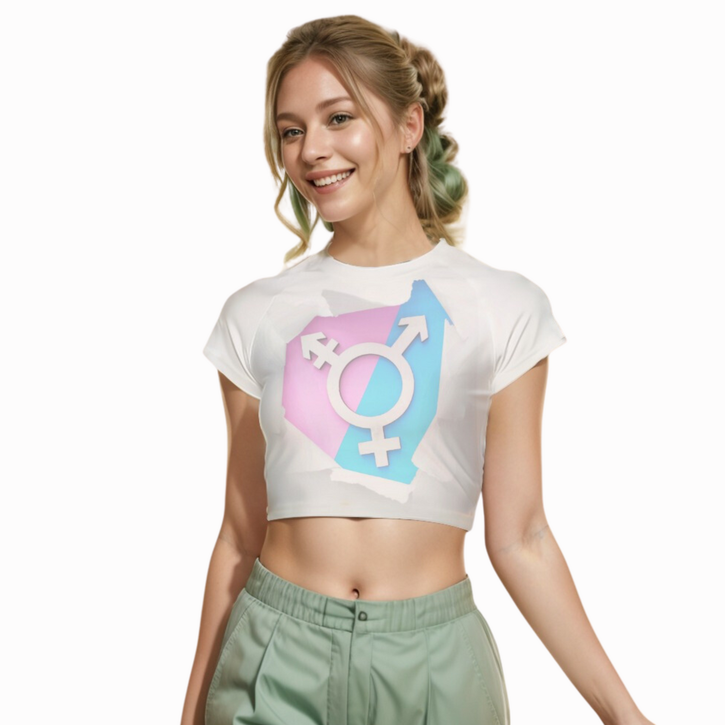 Teen Blue Pink White Pride Fitted Cropped T-Shirt