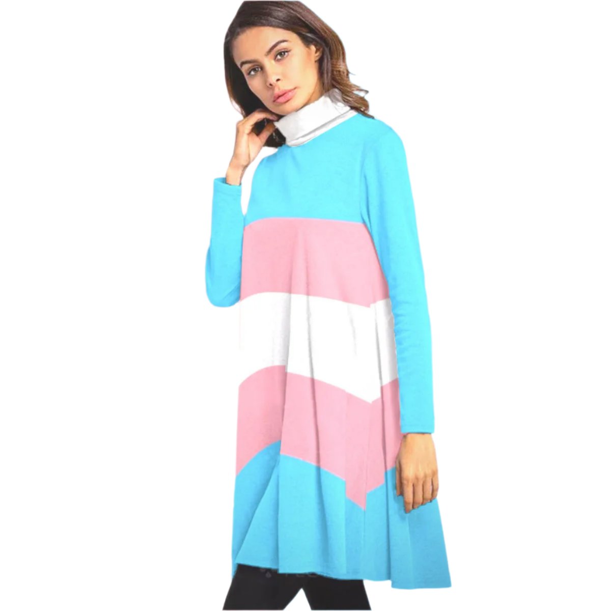 All-Over Print Women's High Neck Dress With Long Sleeve