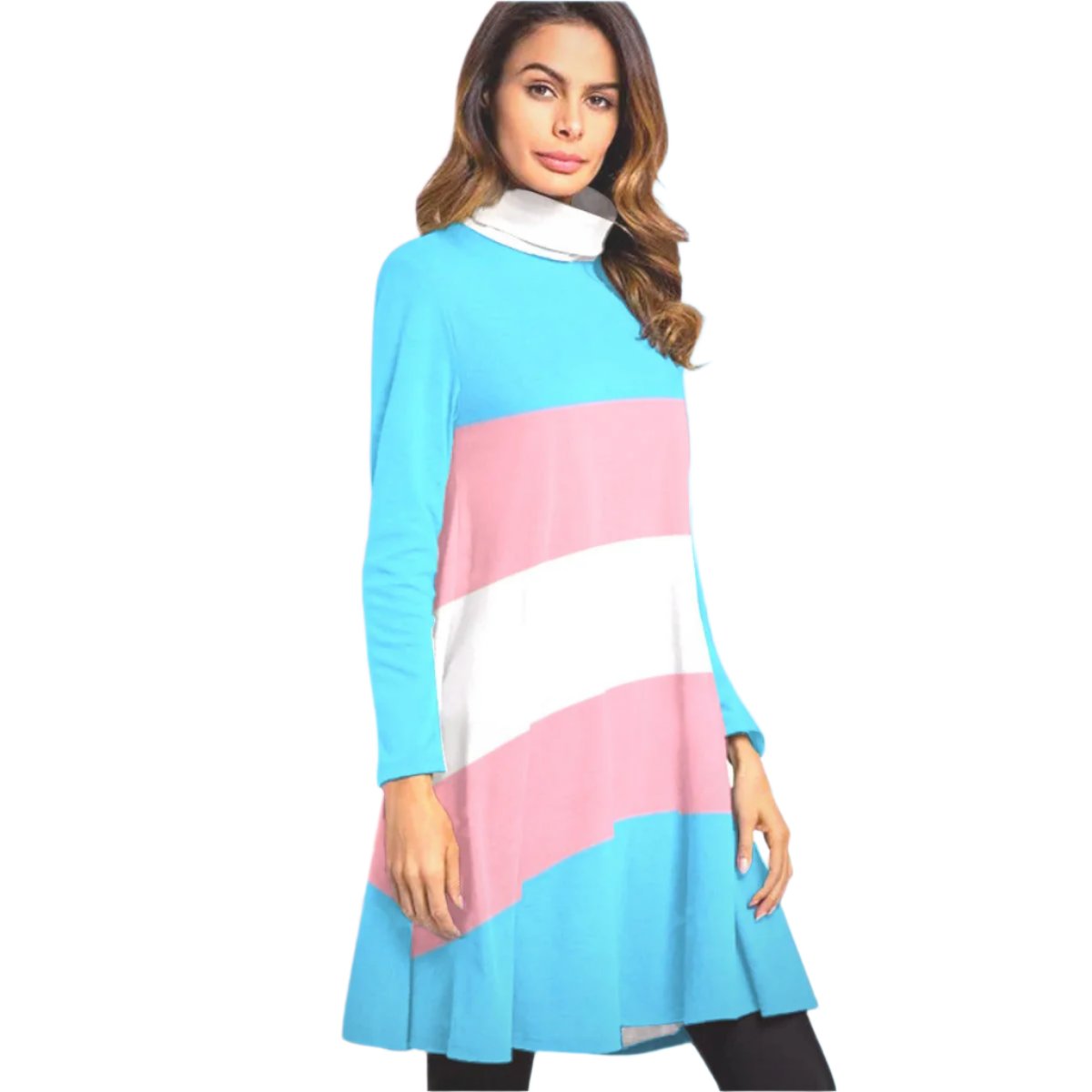 All-Over Print Women's High Neck Dress With Long Sleeve