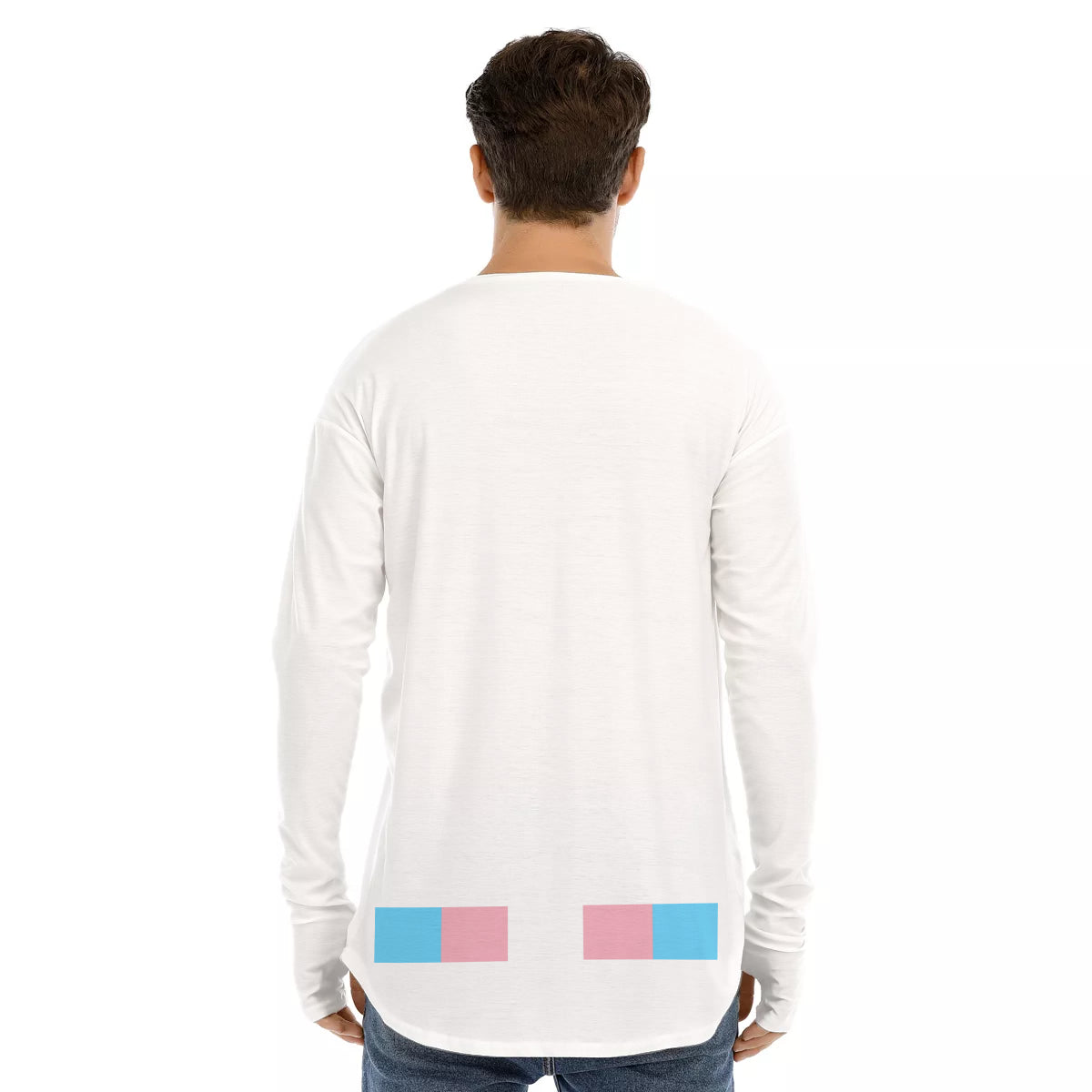 Plus Size Subtle Trans Pride Ribbon Long Fingerless Gloved Sleeve Boyfriend T-Shirt tunnellsCo.