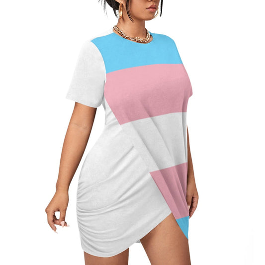 Plus Size Trans Coloured Short-Sleeved Stacked Hem T-Shirt Dress tunnellsCo.