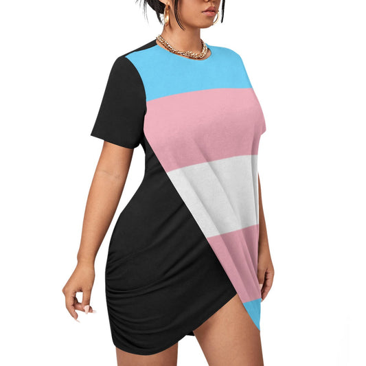 Plus Size Trans Coloured Short-Sleeved Stacked Hem T-Shirt Dress tunnellsCo.