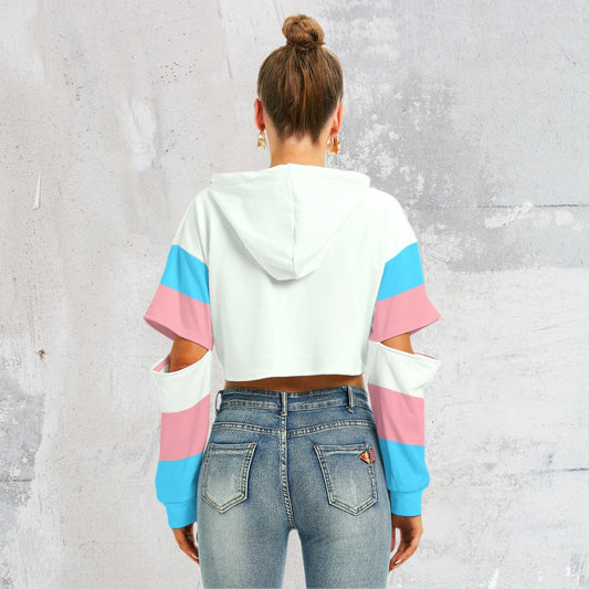 All-Over Print Women's Cropped Hoodie With Hollow Out Sleeve