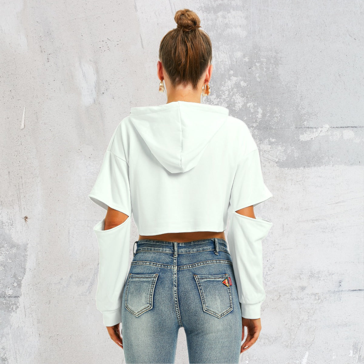 All-Over Print Women's Cropped Hoodie With Hollow Out Sleeve