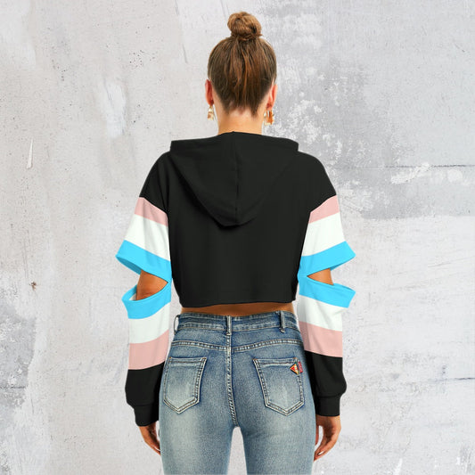 All-Over Print Women's Cropped Hoodie With Hollow Out Sleeve