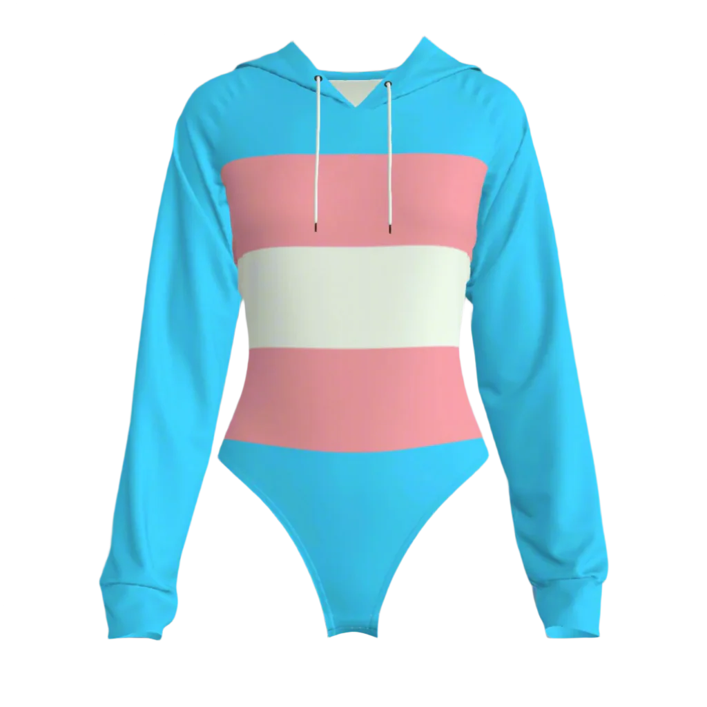 Teen Blue Pink White Pride Hooded Bodysuit tunnellsCo.
