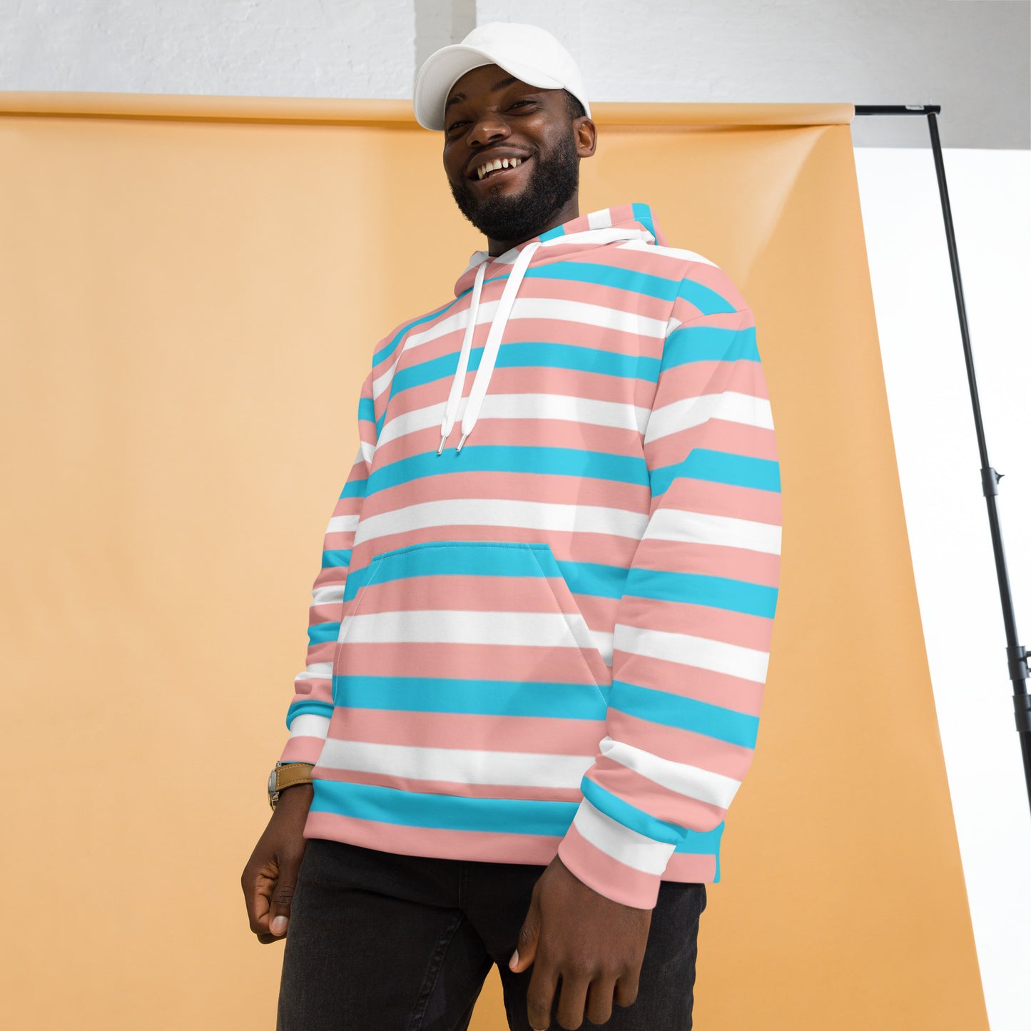Teen Blue Pink White Trans Pride Candy Stripe Super Soft Microfiber Hoodie tunnellsCo.