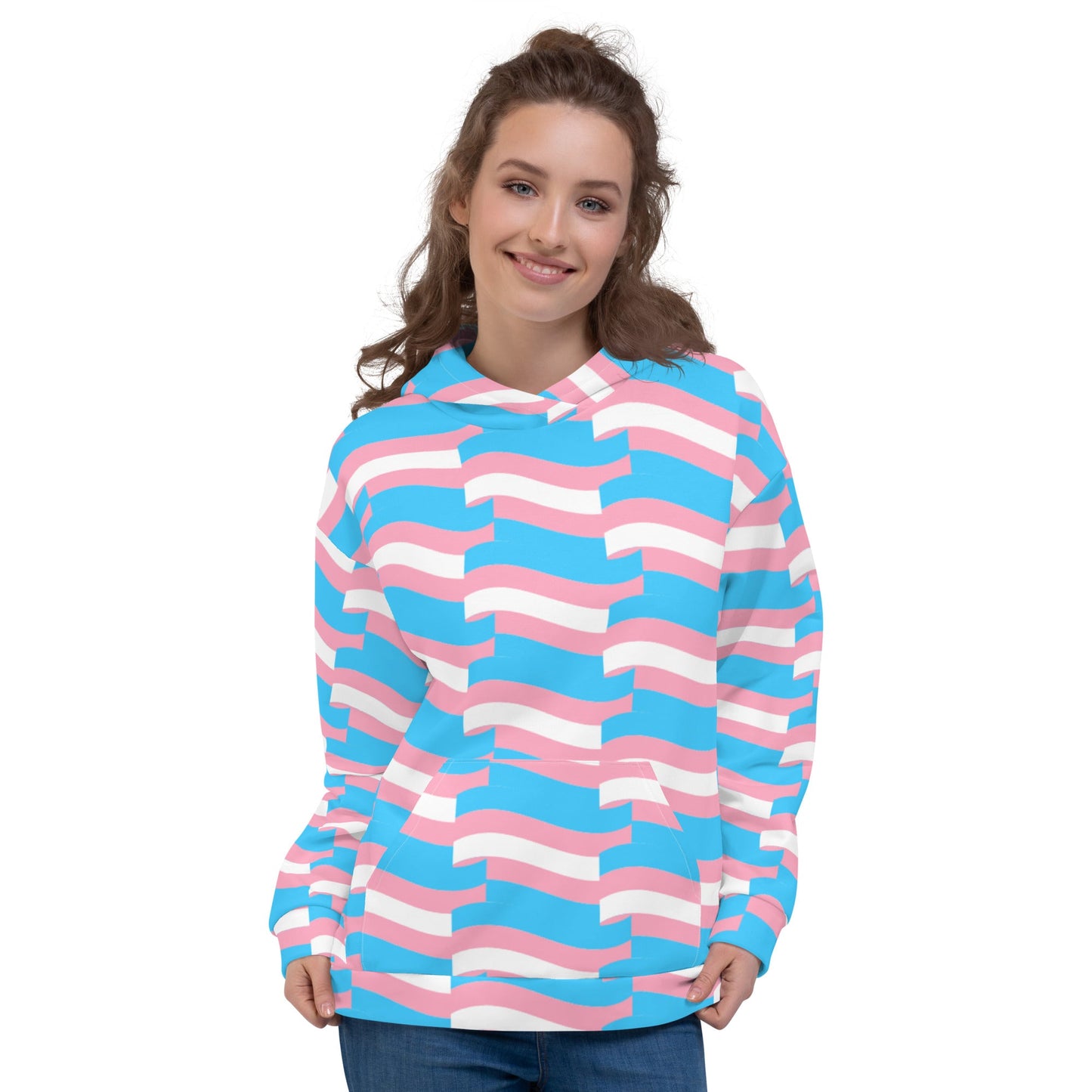 Teen Blue Pink White Trans Pride Mosaic Super Soft Microfiber Hoodie tunnellsCo.