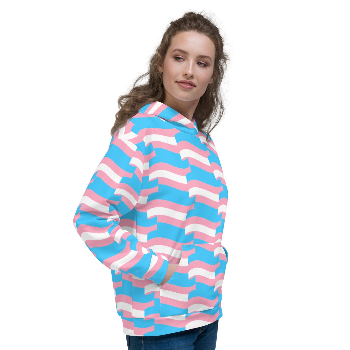 Teen Blue Pink White Trans Pride Mosaic Super Soft Microfiber Hoodie tunnellsCo.
