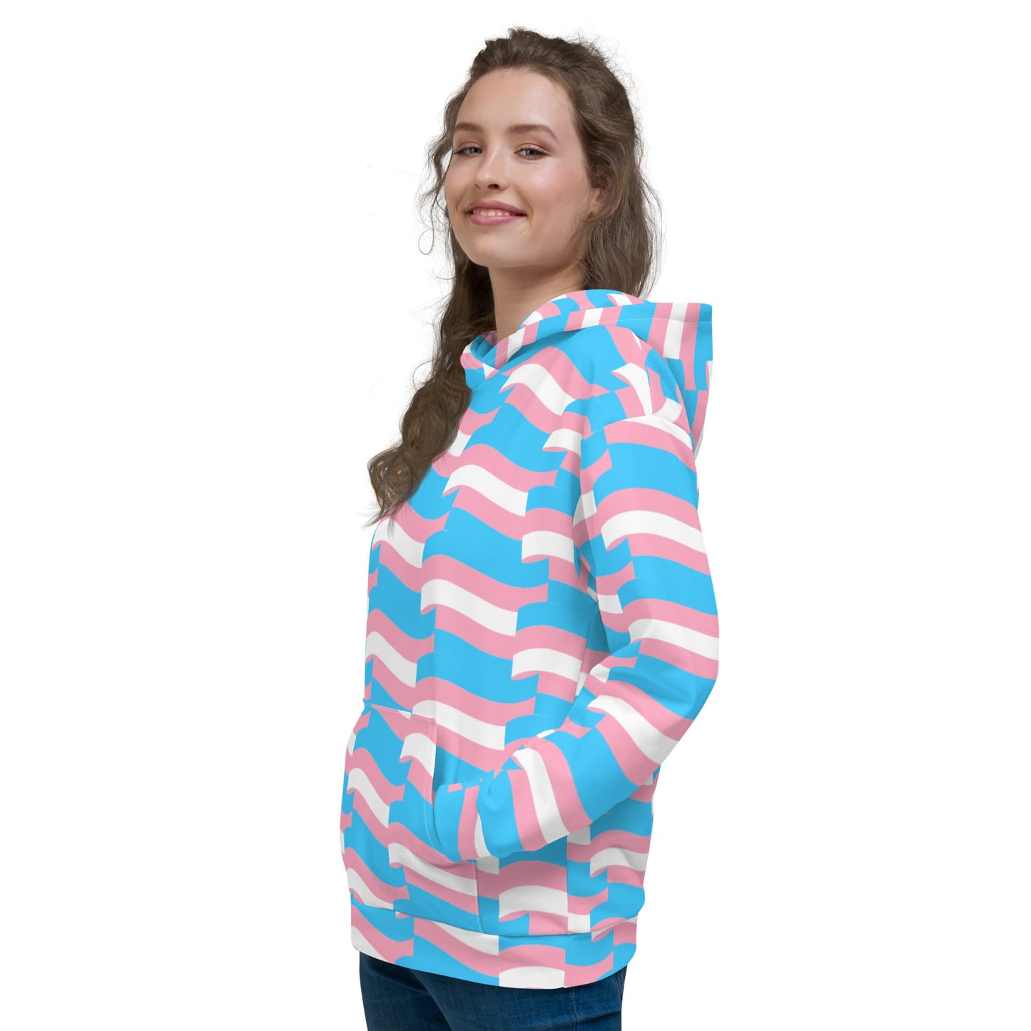 Teen Blue Pink White Trans Pride Mosaic Super Soft Microfiber Hoodie tunnellsCo.