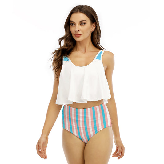 All-Over Print Women's Ruffled Vest Bikini Set