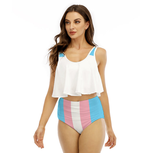 All-Over Print Women's Ruffled Vest Bikini Set