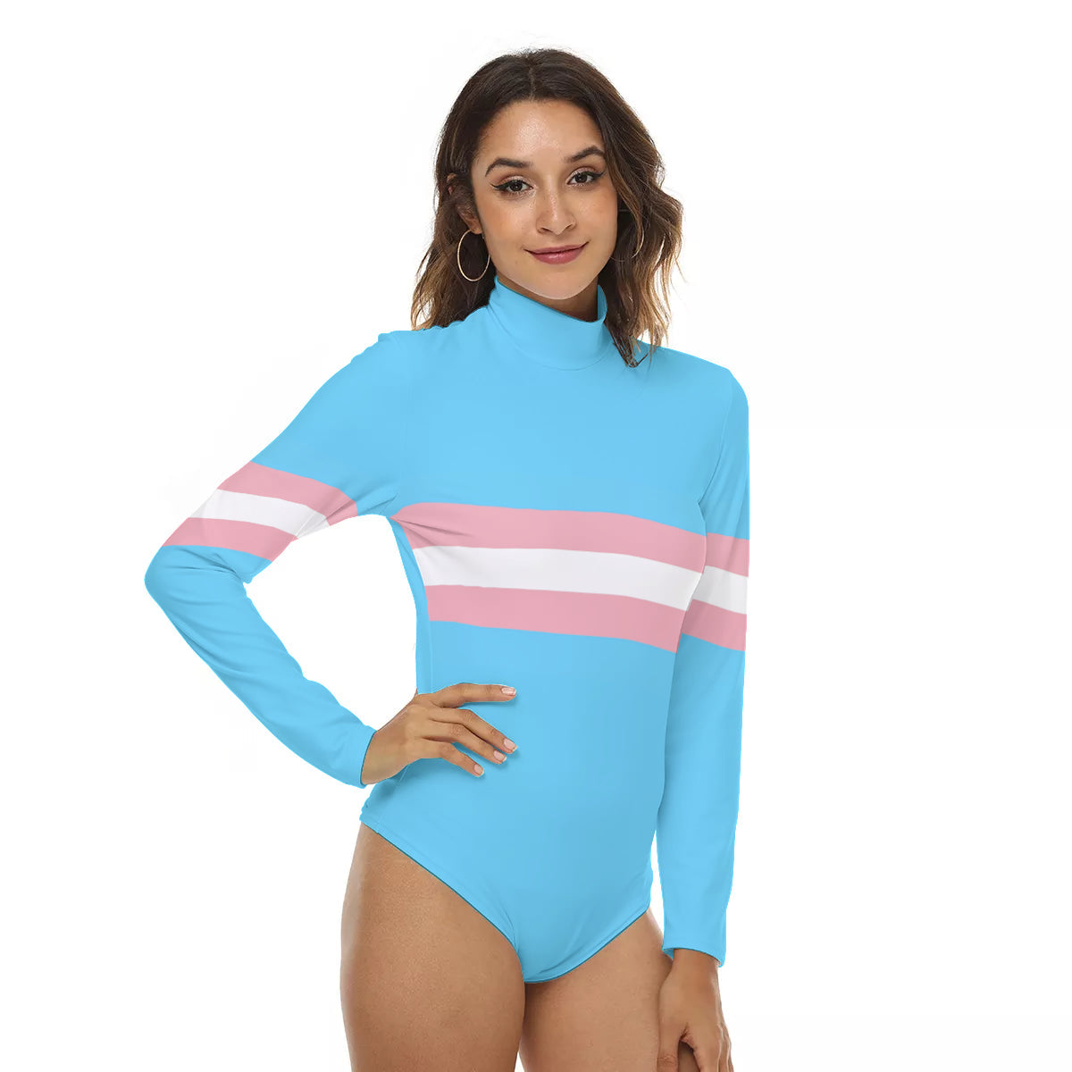 All-Over Print Women's Stretchy Turtleneck Long Sleeve Bodysuit
