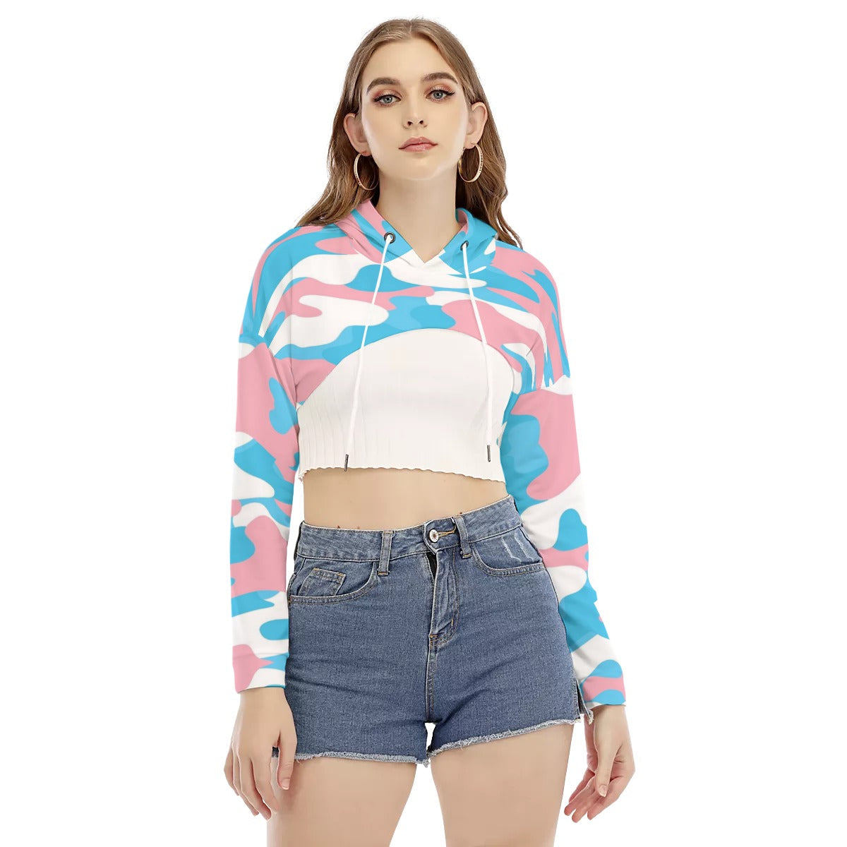 All-Over Print Women's Smock Short Hoodie With Long Sleeve