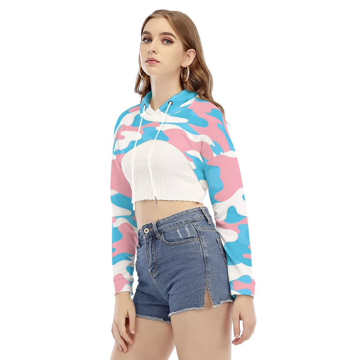 All-Over Print Women's Smock Short Hoodie With Long Sleeve