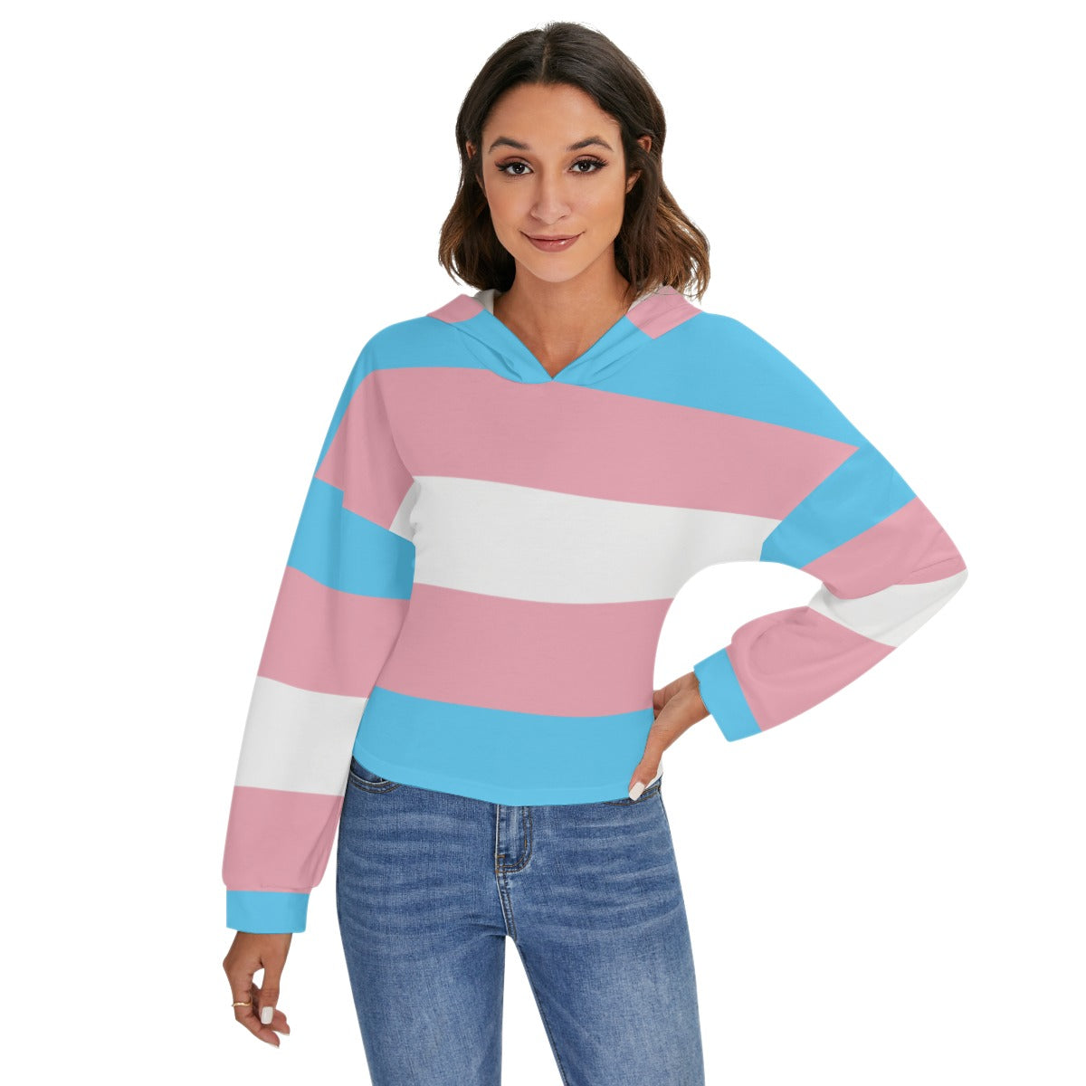 Trans Coloured Trans Pride Drop-Shouldered Cross-Tied Backless Hoodie tunnellsCo.