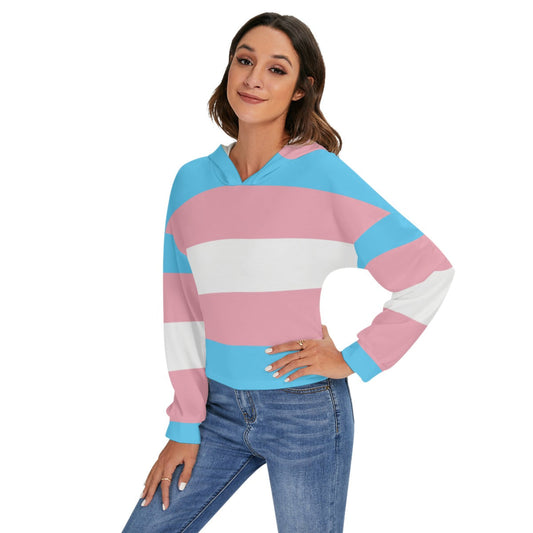 Trans Coloured Trans Pride Drop-Shouldered Cross-Tied Backless Hoodie tunnellsCo.