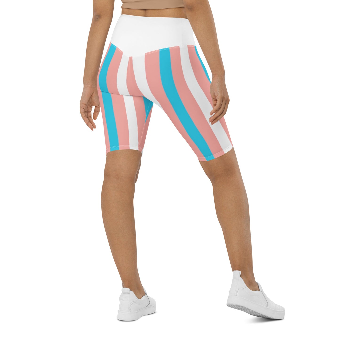 Trans Coloured Trans Pride Stripes White Butt-Lifting Cycling Shorts tunnellsCo.