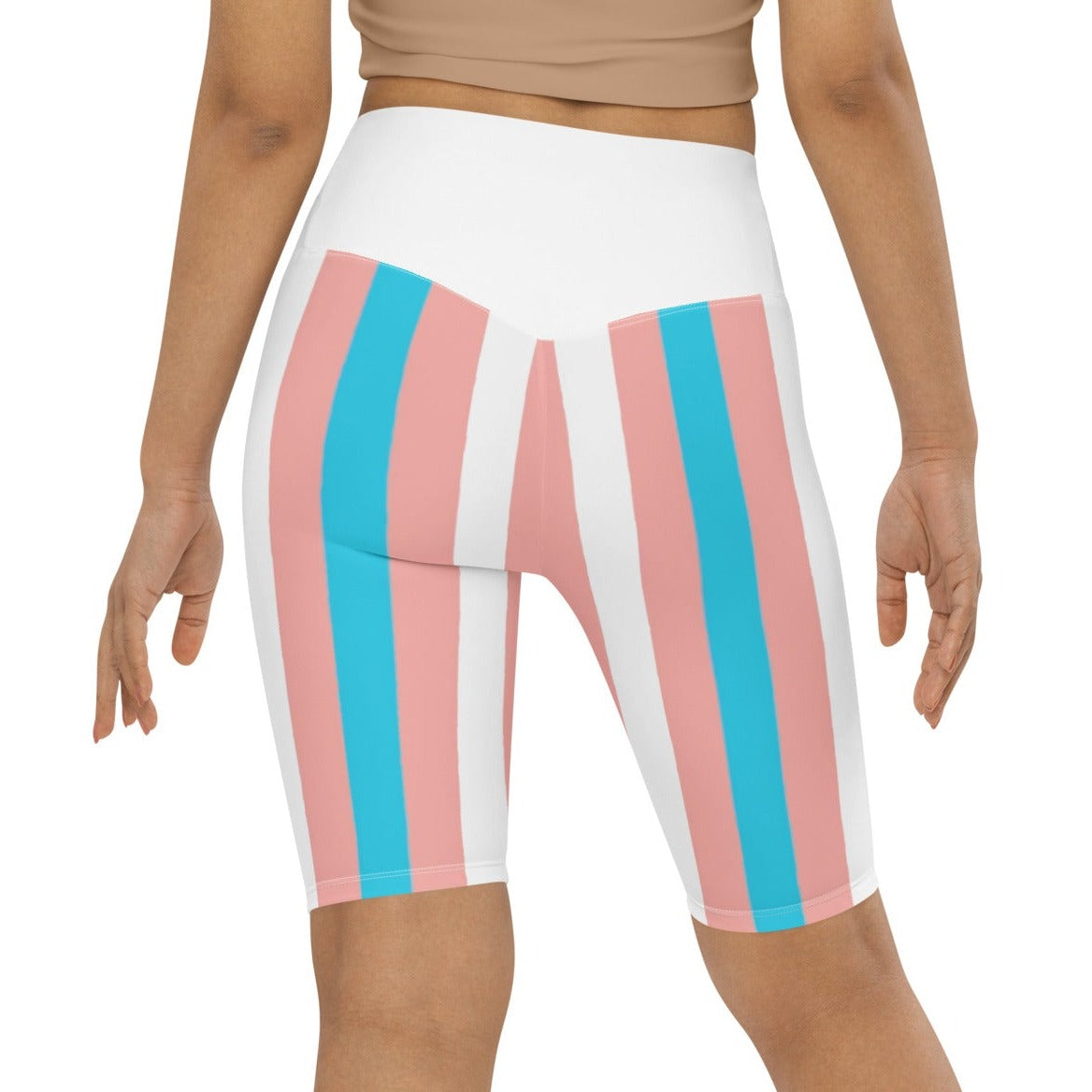Trans Coloured Trans Pride Stripes White Butt-Lifting Cycling Shorts tunnellsCo.