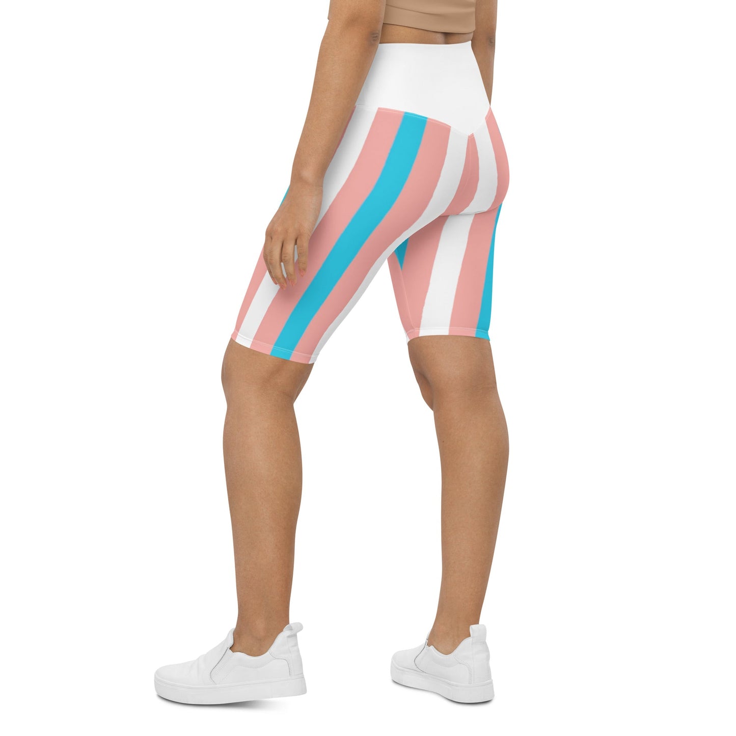 Trans Coloured Trans Pride Stripes White Butt-Lifting Cycling Shorts tunnellsCo.