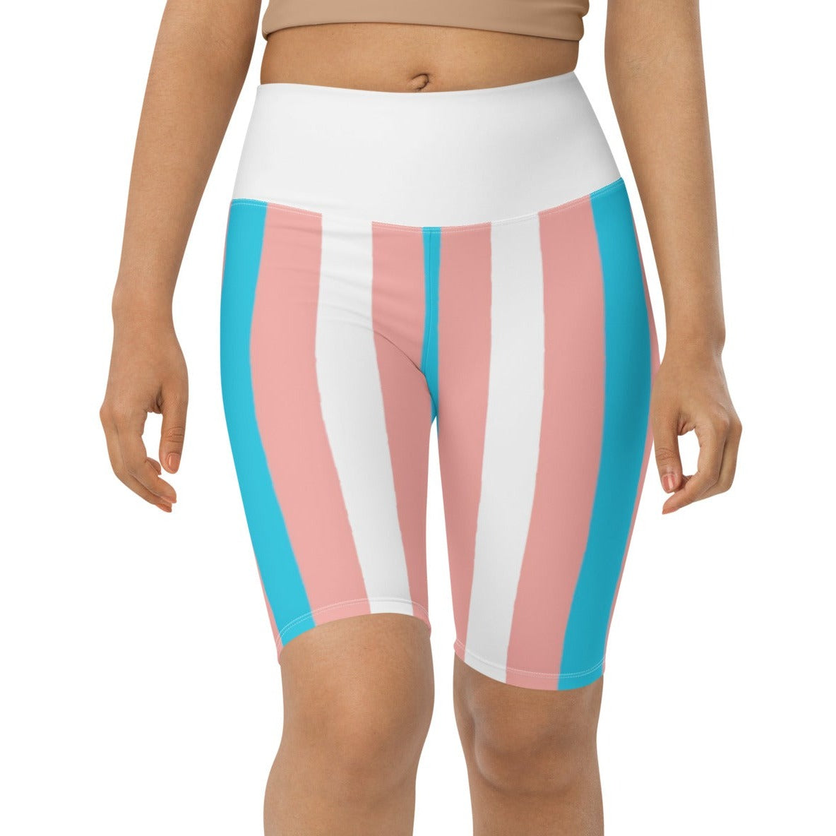 Trans Coloured Trans Pride Stripes White Butt-Lifting Cycling Shorts tunnellsCo.
