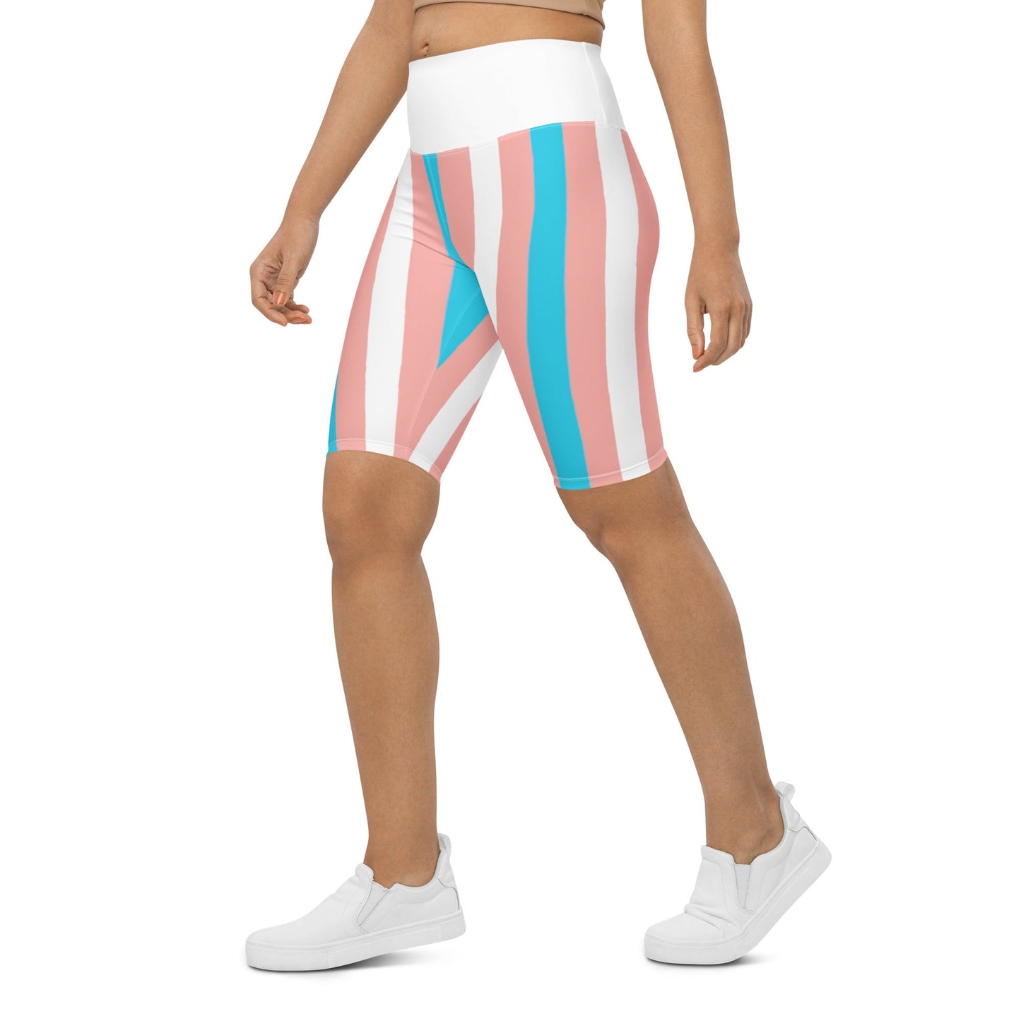 Trans Coloured Trans Pride Stripes White Butt-Lifting Cycling Shorts tunnellsCo.