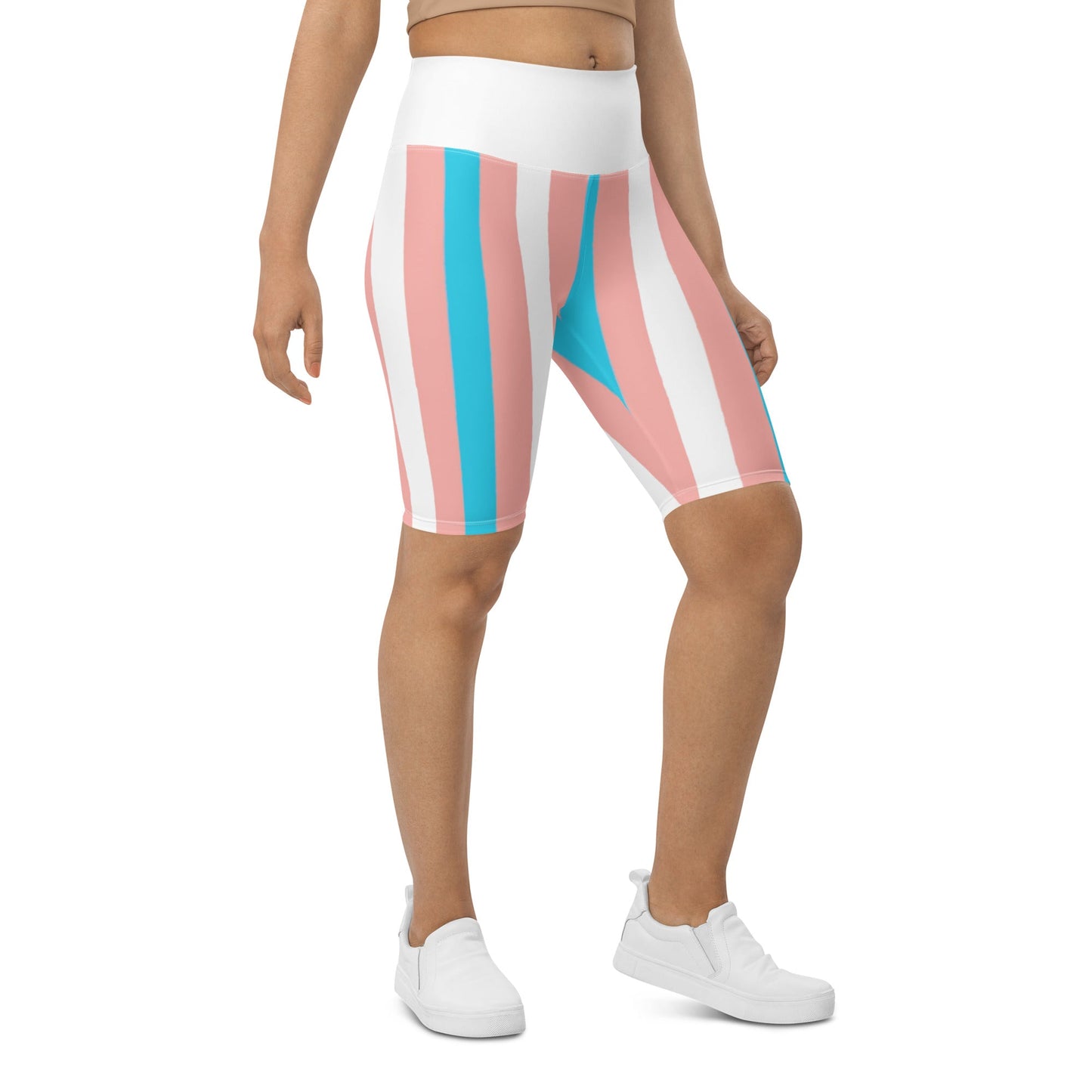 Trans Coloured Trans Pride Stripes White Butt-Lifting Cycling Shorts tunnellsCo.