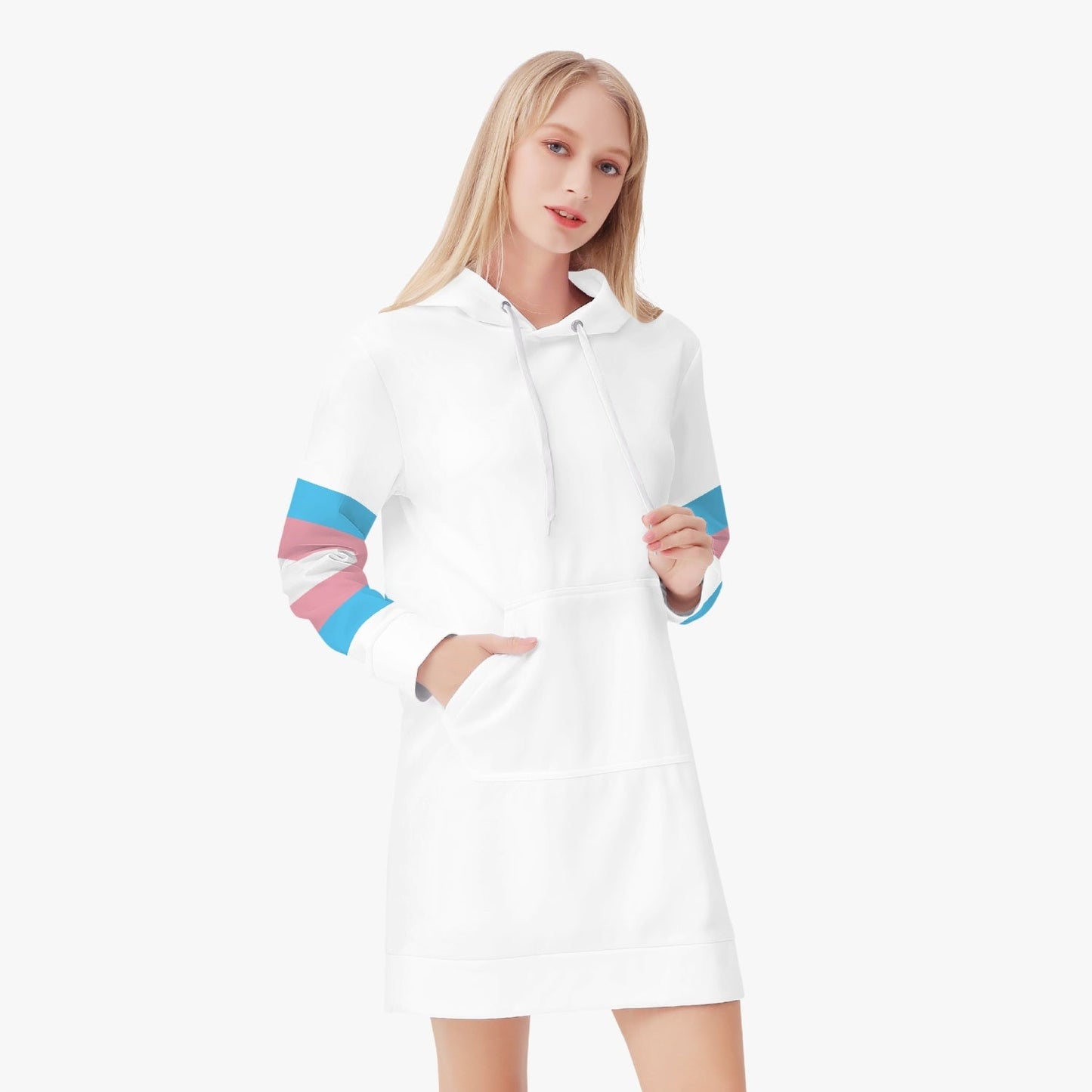 Trans Coloured Trans Pride Trans Flag Long-Sleeved Scuba White Hoodie Dress tunnellsCo.