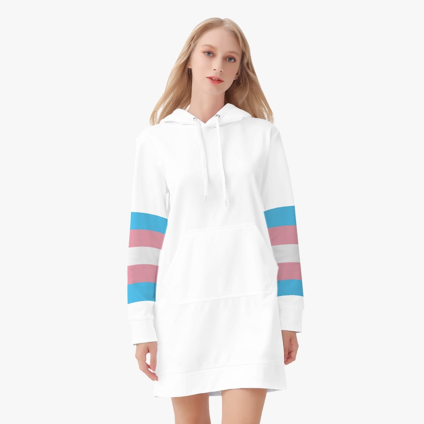 Trans Coloured Trans Pride Trans Flag Long-Sleeved Scuba White Hoodie Dress tunnellsCo.