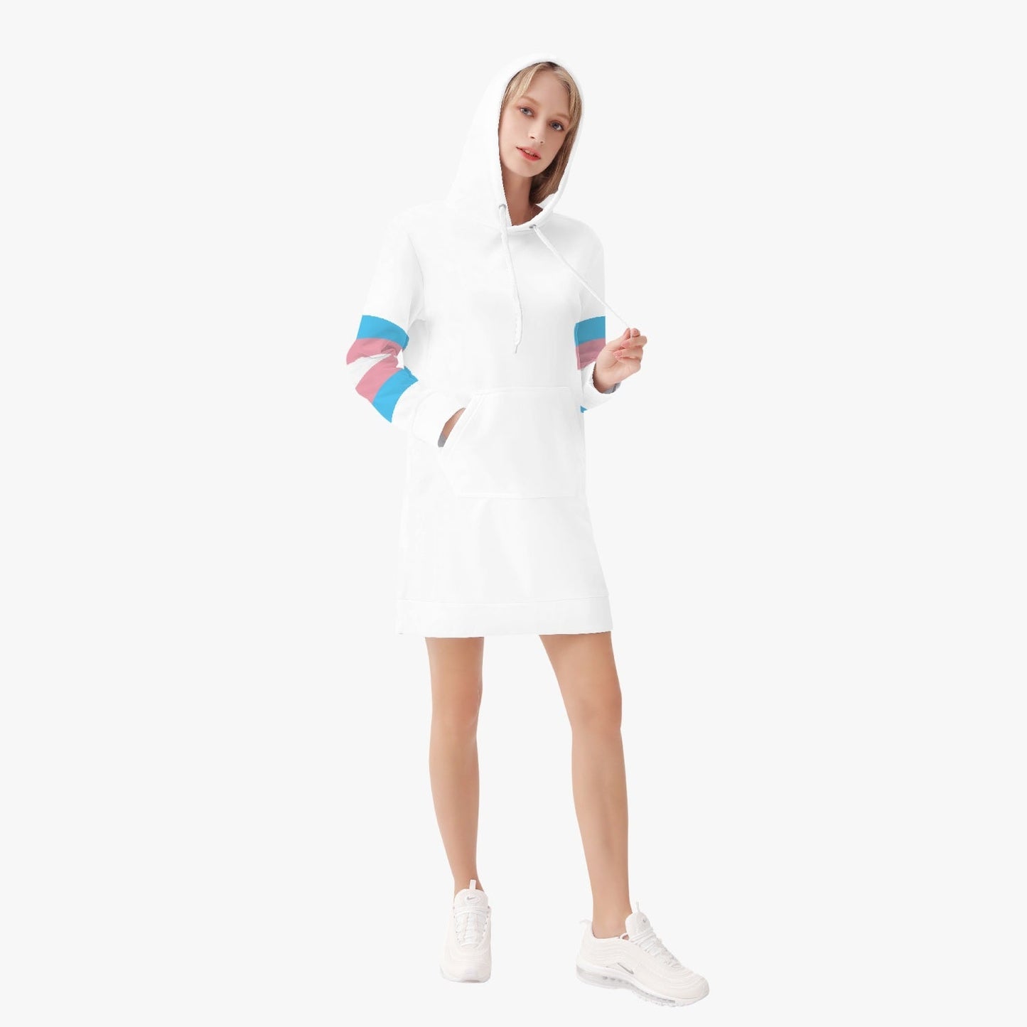Trans Coloured Trans Pride Trans Flag Long-Sleeved Scuba White Hoodie Dress tunnellsCo.