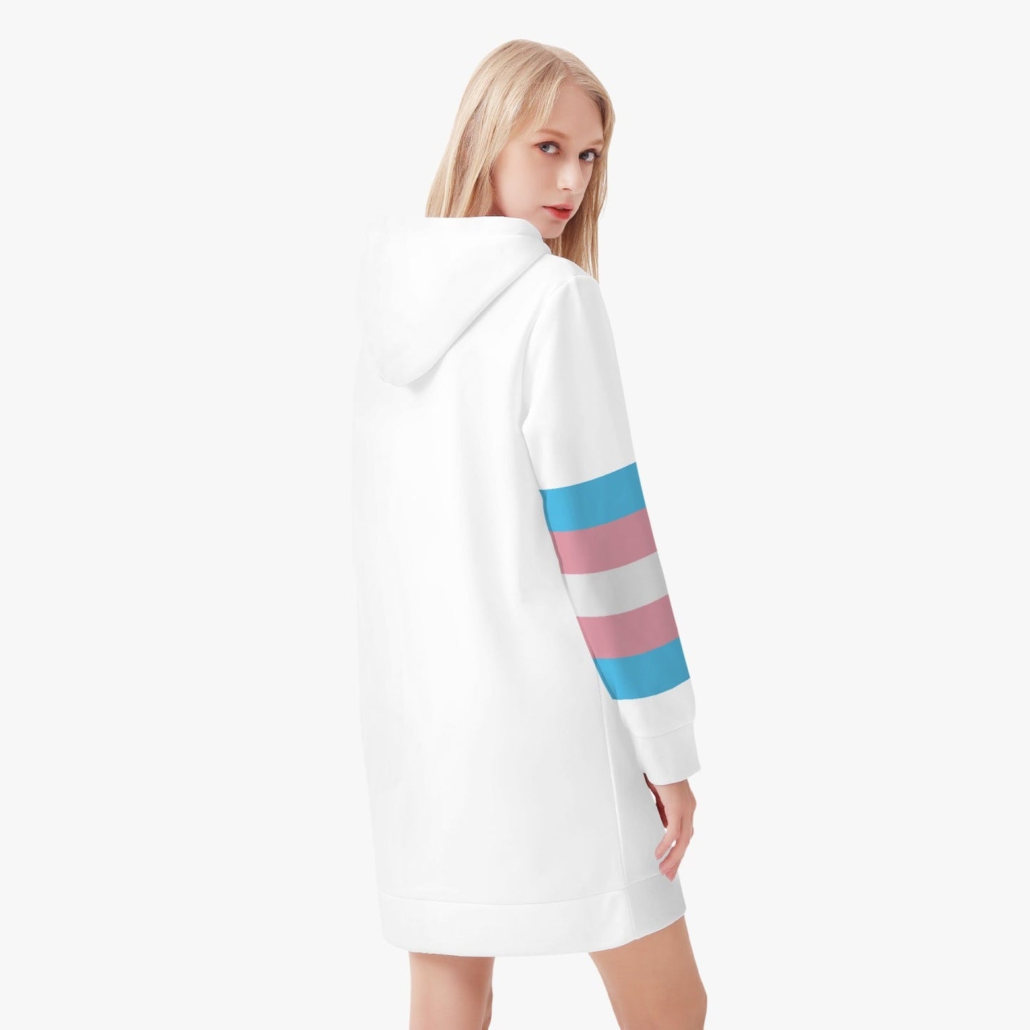 Trans Coloured Trans Pride Trans Flag Long-Sleeved Scuba White Hoodie Dress tunnellsCo.