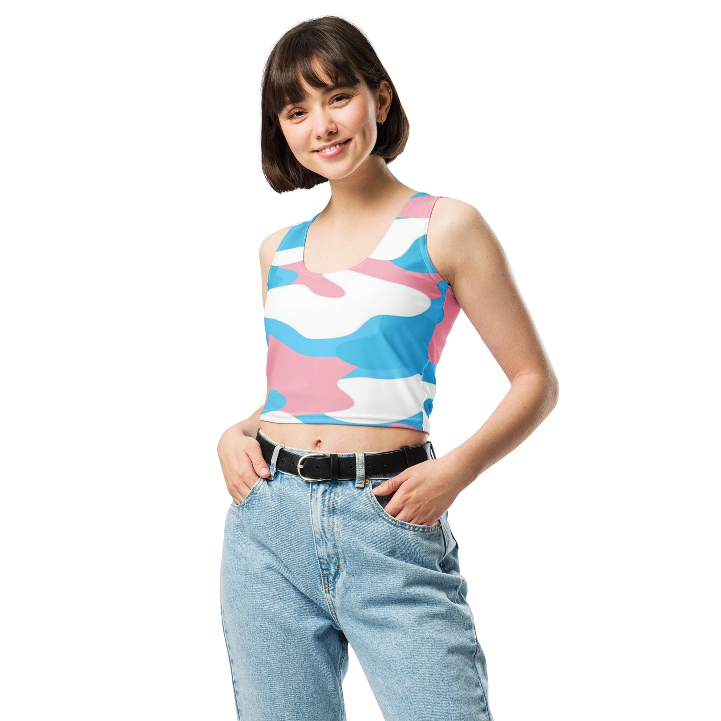 Blue Pink White Pride Camouflage Cropped Fitness Tank