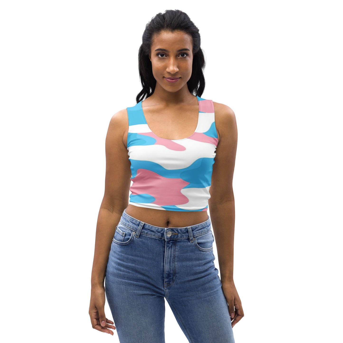 Blue Pink White Pride Camouflage Cropped Fitness Tank