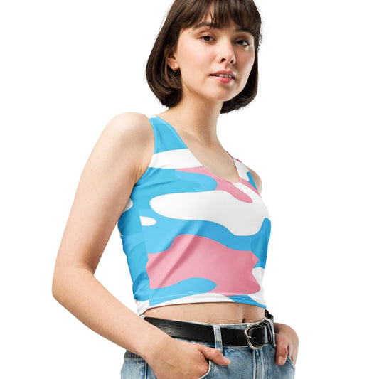 Blue Pink White Pride Camouflage Cropped Fitness Tank