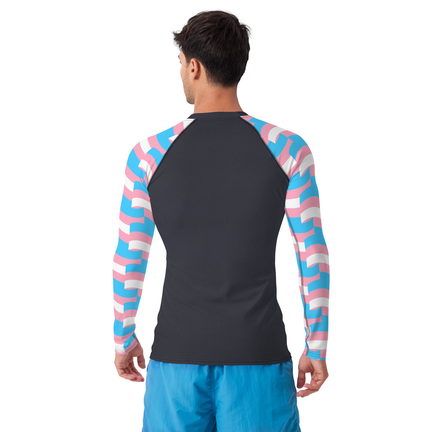 Blue Pink White Pride Mosaic Sleeves Light Compression Fit Boyfriend Base Layer Shirt