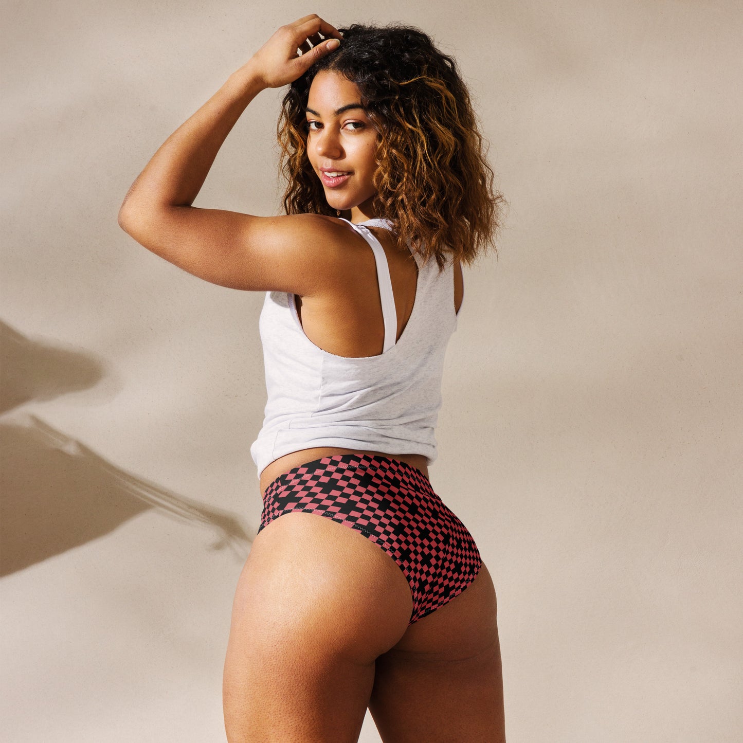 Red & Black Diamond Mosaic High-Waisted High-Cut Tucking Panty