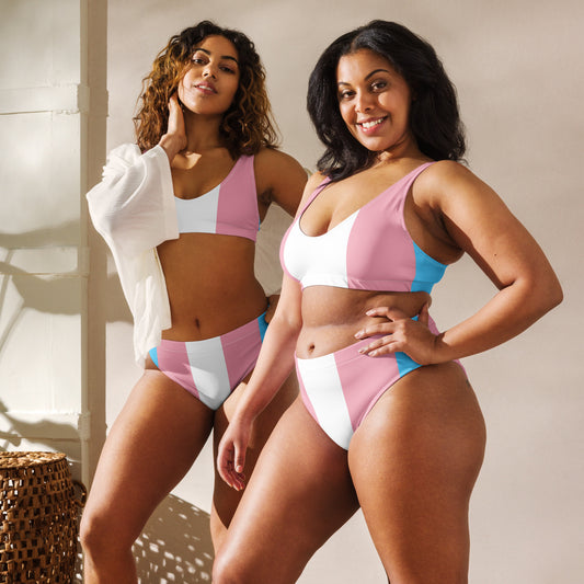Blue Pink White Trans All Over Pride High-Waisted Bikini Twin-Set