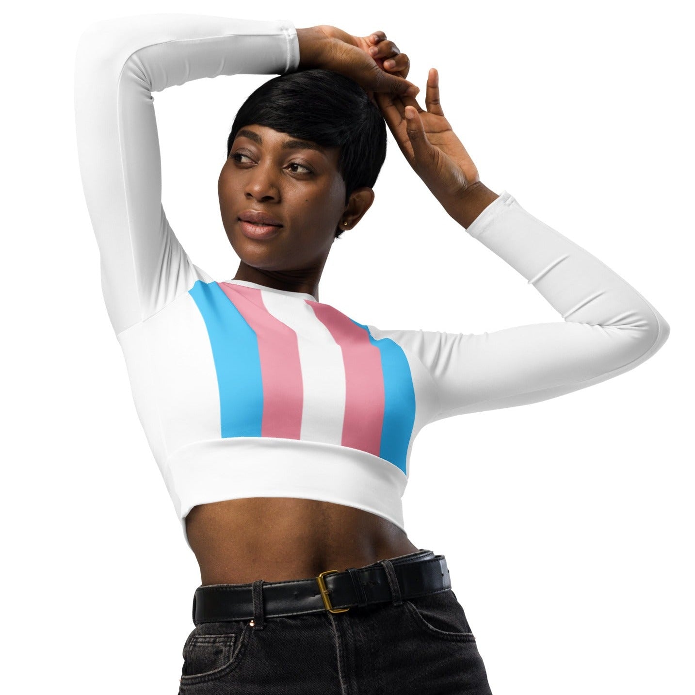 Trans Coloured Trans Pride Recycled Raglan-Sleeve White Sports Cropped To