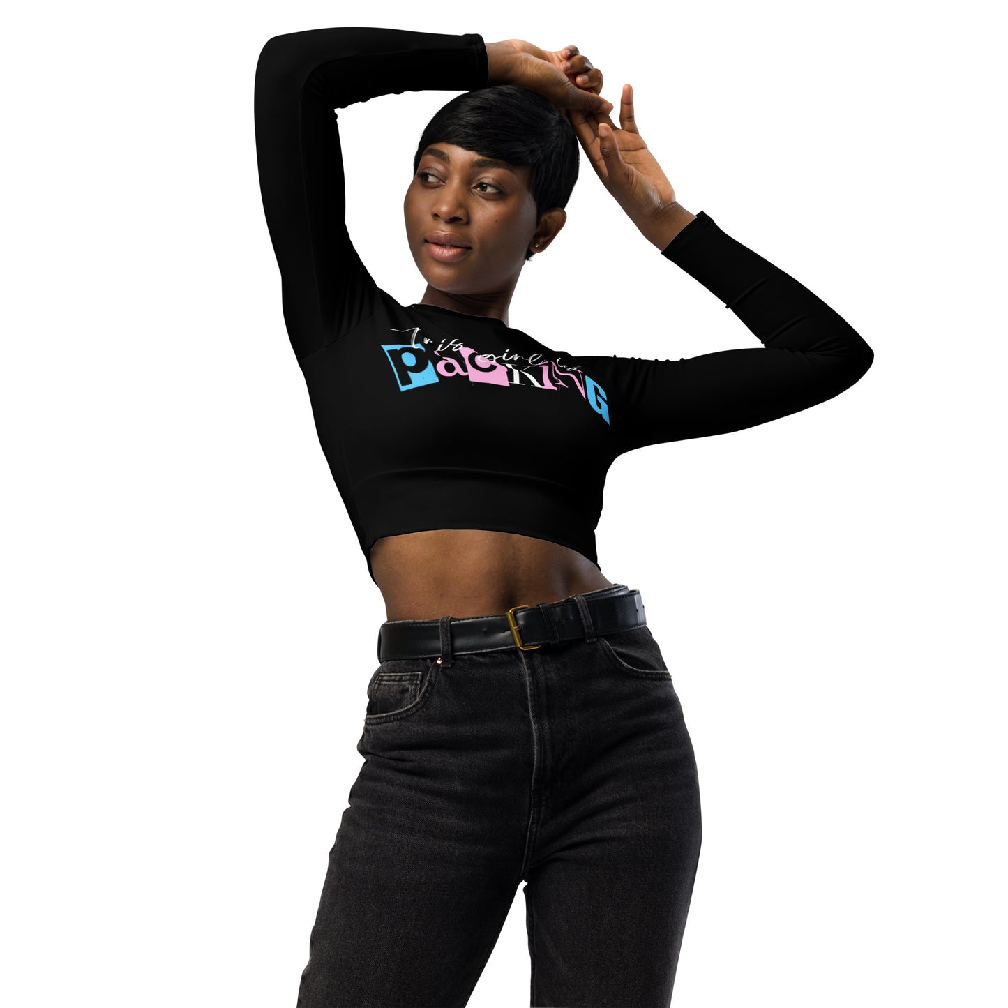 Black Recycled long-sleeve Crop Top