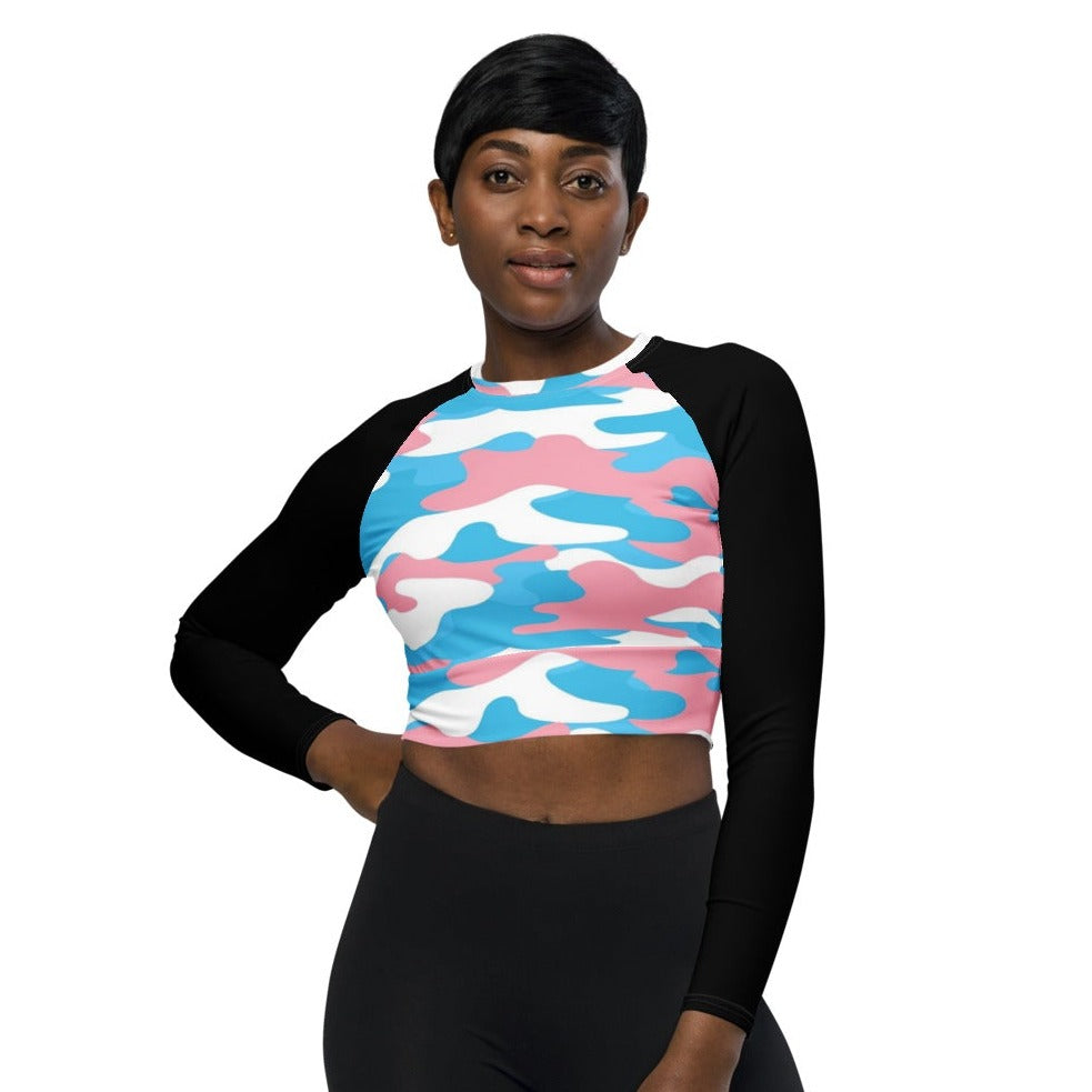 Trans Coloured Trans Pride Camouflage Cropped Gym Top