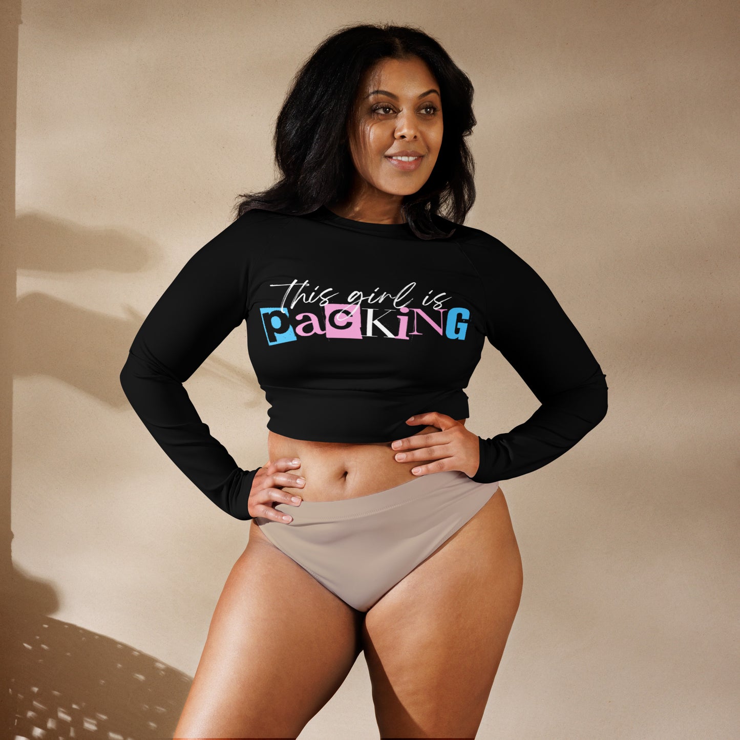 Black Recycled long-sleeve Crop Top