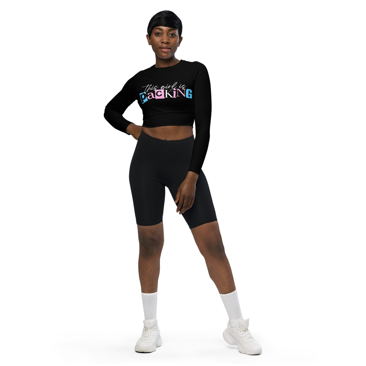 Black Recycled long-sleeve Crop Top