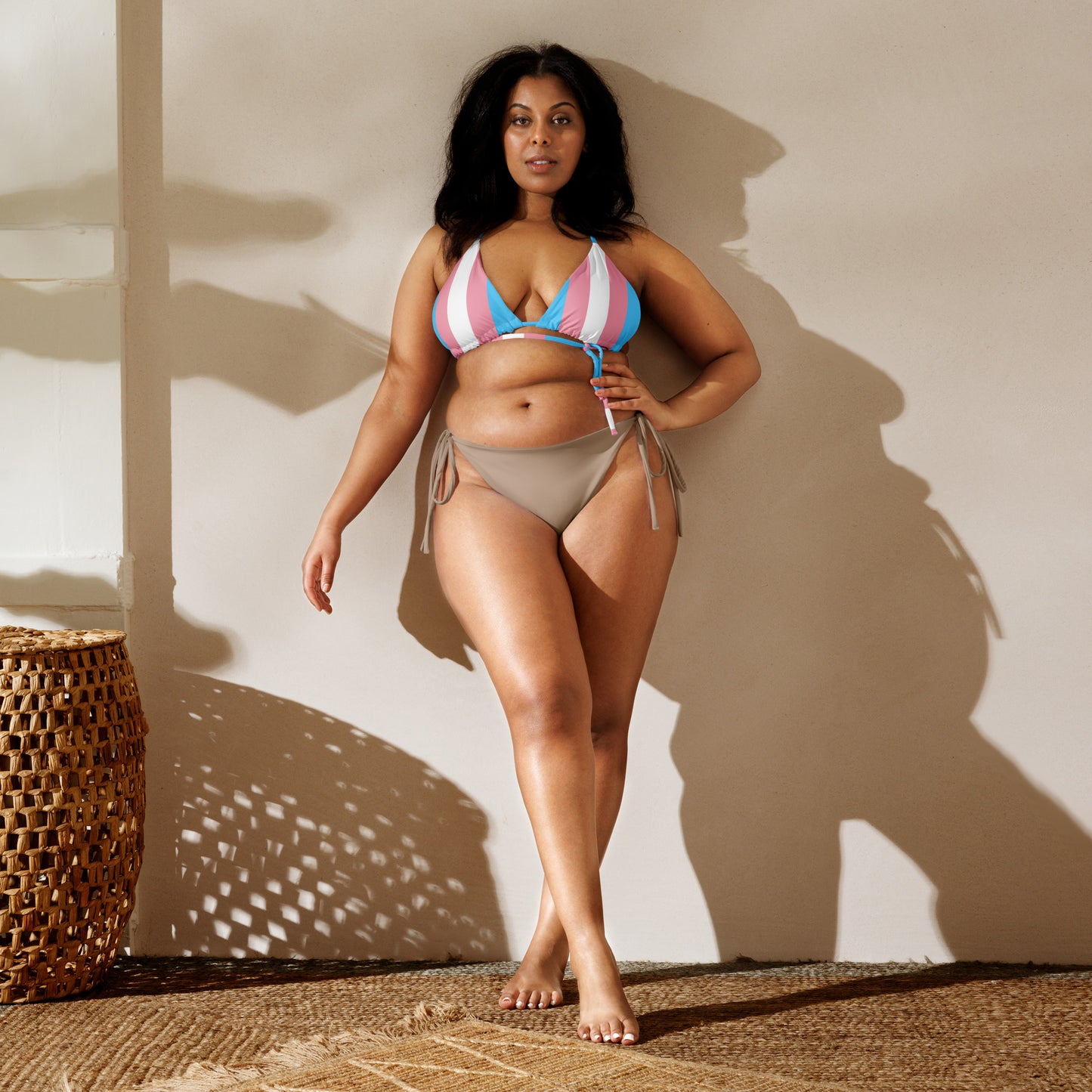 Blue Pink White All-Over Pride recycled string bikini top