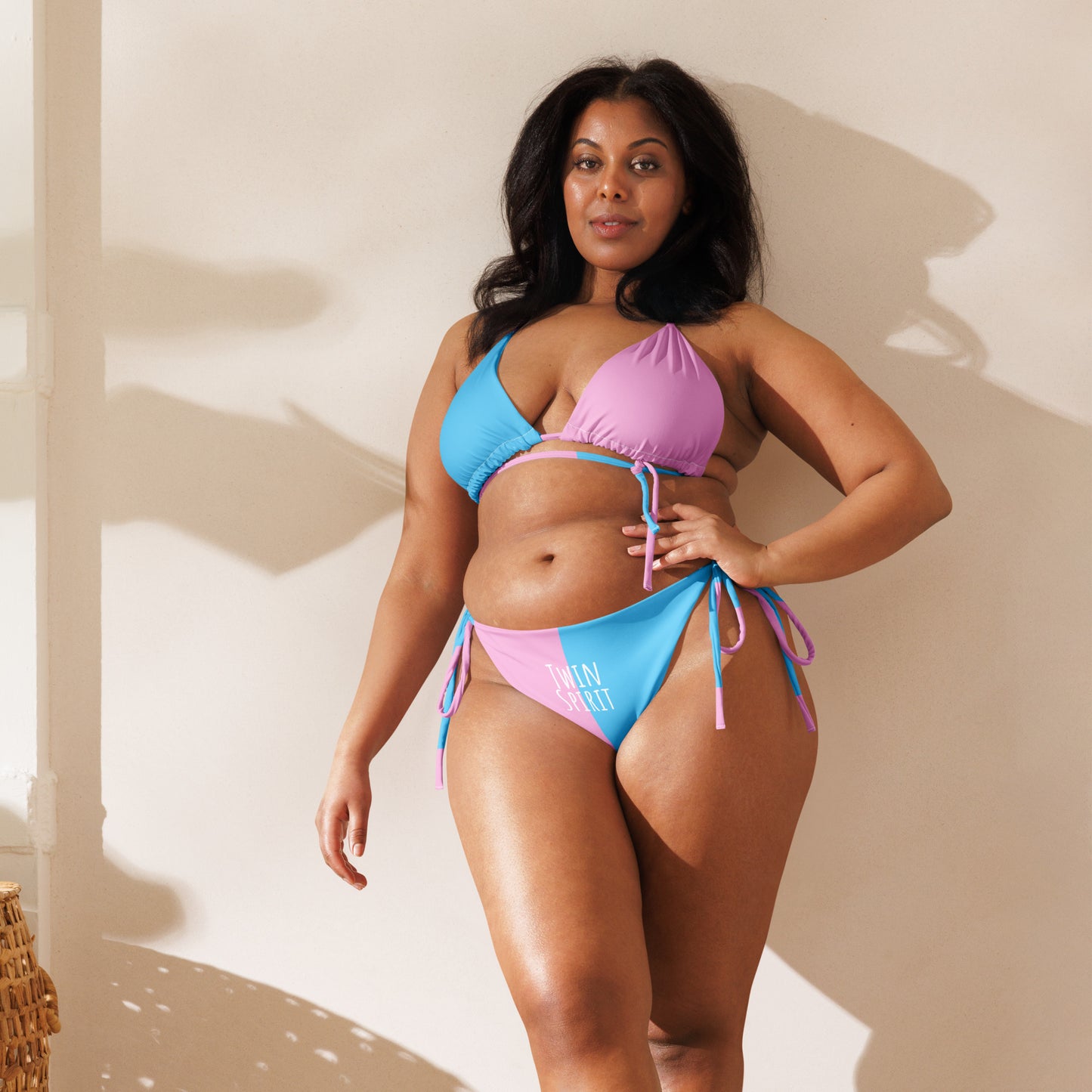 Teen - Plus Size Blue Pink White 'TWIN SPIRIT' Pride String Bikini Set